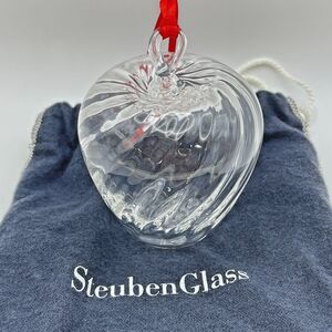 Steuben Glass Holiday Apple Christmas Ornament Vintage Crystal Signed 1998-2002